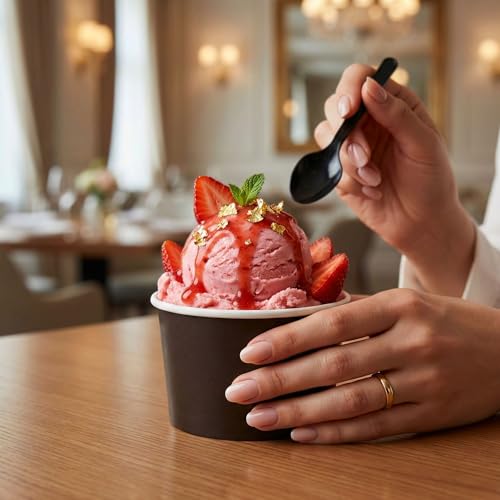 Image of Coppetta 12-Ounce Dessert Cups, 200 Disposable Ice Cream Cups - Lids Sold Separately, Sturdy, Black Paper Frozen Yogurt Bowls, For Hot And Cold Foods, Perfect For Gelato Or Mousse - Restaurantware