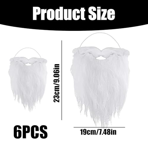 6 Stück Weihnachtsmann Bart Weißer,Weihnachten Santa Nikolaus Beard Mit Spannband Set,Weihnachtsmannbart Nikolausbart Wichtelbart Weiß Künstlicher Falscher für Kinder Fasching Geburtstagsfeier Party