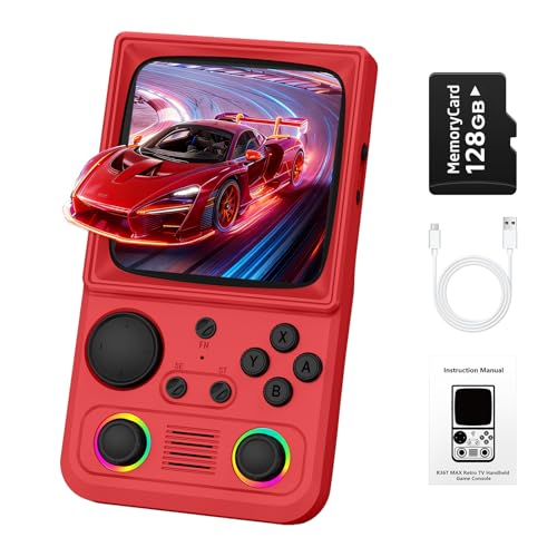 Image of R36TMAX Retro Handhled Game Console, 4.0 Inch Retro Gaming Console with 4000mAh Battery, 128GB TF Card with Video Games, Portable Retro Game Console Supports WiFi Networked Fighting, Red
