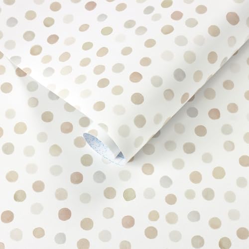 Dimoon 17.3''x78.7'' Peel and Stick Wallpaper Boho Beige Contact Paper Natural Modern Polka Dot White Wallpaper Removable Bathroom Kitchen Self Adhesive Wall Paper Renter Friendly Vinyl Roll