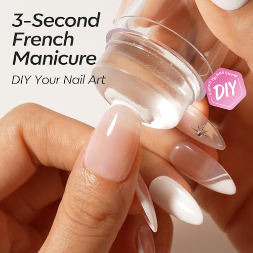 Image of modelones French Manicure Tip Gel Polish Set, 2Pcs 15ML White Jelly Pink Gel Nail Polish Kit Light Pink Milky White French Tip Nail Base Colors Soak Off LED DIY at Home Salon for Women