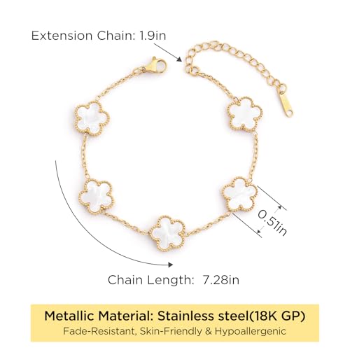 (Skin-Friendly&Fade-Resistant) 18K Gold Plated Bracelets Set for Women (Double Sided) Four Leaf Clover Cute Trendy Lucky Bracelet (Adjustable) Gold Jewelry for Women Birthdays Holidays Gifts 3pcs2