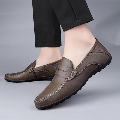 Mocasines de cuero retro para hombre con diseño liso e impermeable en gris 6