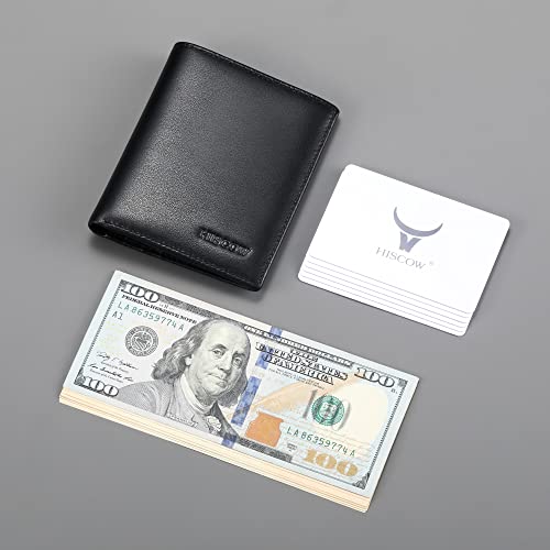 HISCOW Full Grain Leather Bifold Wallets for Men, Slim Minimalist Mens Wallet, Gifts for Dad Birthday Fathers Day (Black)2