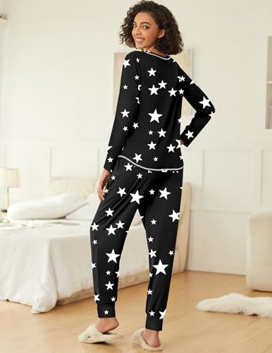 Image of Ekouaer 2 Pack Womens Pajama Sets Long Sleeve Lounge Sets Soft Pj Sleepwear Loungewear