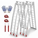 7.5FT Aluminum Folding Loading Ramps, Folding Ramps for Pickup Truck & Traile, Includes Load Straps for ATV, UTV, Lawn Mower, Tractor, Motorcycle, Golf Cart, 1500 Lbs Capacity, 89' l x 12' w (2 Pack)
