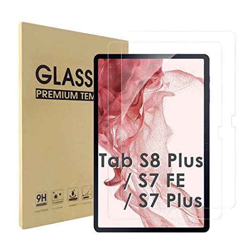 Simpeak 2 Pack Verre Trempé Compatible pour Samsung Galaxy Tab S8 Plus/S7 FE/S7 Plus 12.4" Protection Ecran 9H Super Dureté/Anti Rayures/Ultra-Clair/Anti Bulle Cover