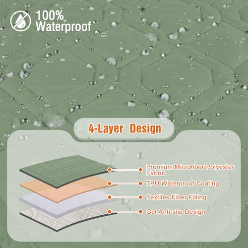 Image of VANSOFY Loveseat Recliner Cover with Console 100% Waterproof Sofa Slipcovers Non-Slip Reclining Couch Cover Split Sofa Covers Furniture Protector for Pets, Dogs(Bean Green)