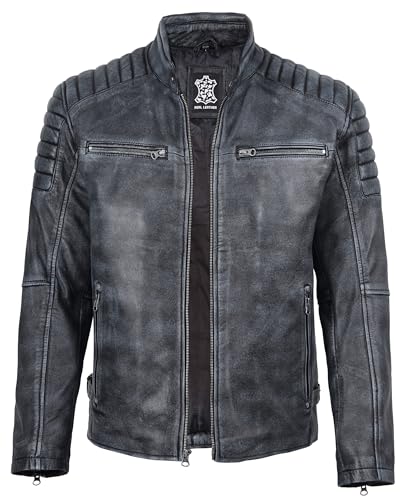Image of fjackets Cafe Racer Mens Leather Jacket - 100% Real Lambskin Leather Jacket Men Moto Style Outerwear