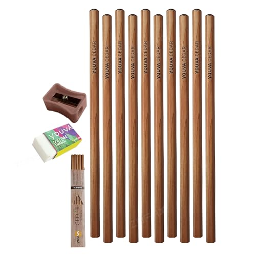 CEDAR Wooden Graphite Lead Pencils, Pack of 10, Ultra Dark Lead Pencils Sharpener Eraser Pack, Ideal for Write Draw Sketch Use, iZOFAX Black Ball Pen