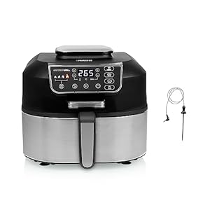 Princess 182092 – Freidora sin aceite 2 en 1 – 4 programas – máx. 265 °C – Incluye termómetro – 1760 W – plata/negro