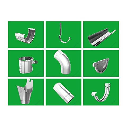 Dachrinnenset 4-16 m lang verzinkt Roofart 7 TLG 127mm (NG 280) inkl.Fallrohr mit Stirnbretthaltern oder Rinneisen (6 m Rinne + 2m Fallrohr, mit Stirnbretthaltern) Cover