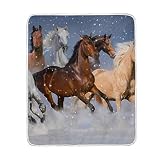 senya Soft Throw Blanket, Horses in Snow Cozy Bed Blanket fit Couch for Kids Girls Boys