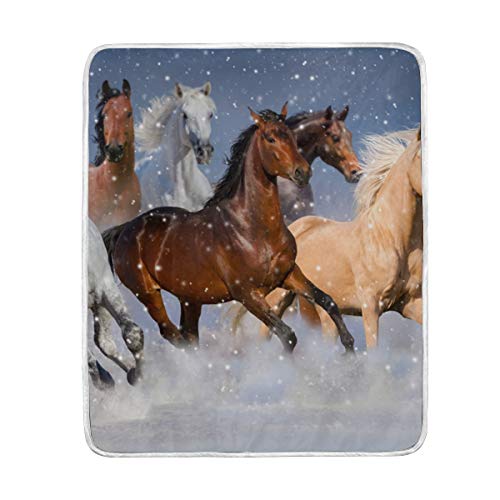 Senya Soft Throw Blanket, Horses In Snow Cozy Bed Blanket Fit Couch For Kids Girls Boys #TOP24