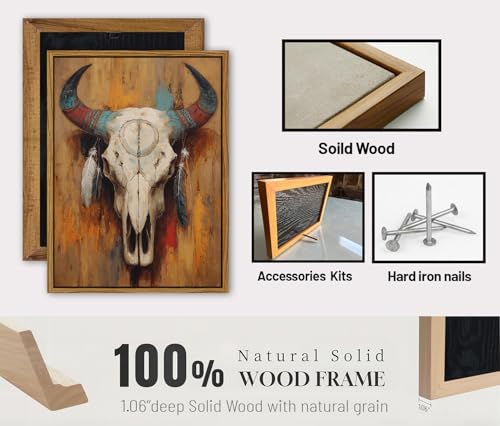 Image of AIYISU Western Cow Skull Wall Art Southwestern Bull Skull Wall Decor Rustic Farmhouse Canvas Prints Boho Longhorn Skull Pictures Western Art Wall Decor for Living Room Office Home Decoration 12x16