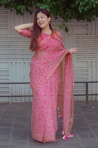 Image of MIRCHI FASHION Women Saree Cotton Abstract Printed | Lightweight Comfortable Sari for Office and Regular Daily Wear with Matching Blouse Piece