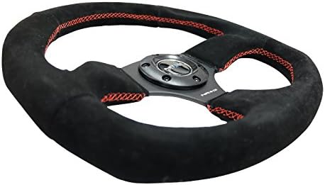 NRG Innovations NRG-RST-009S-RS Reinforced Steering Wheel Suede Leather Steering Wheel With/RED Stitch D-Shape Flat Bottom 320MM / 330MM