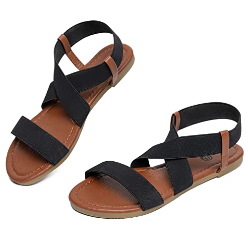 Rekayla Flat Elastic Sandals for Women Black 08 - Thumbnail 2