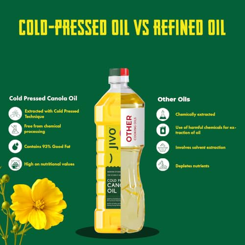 Image of JIVO Cold Pressed Canola Oil 2 ltr | Imported from Canada | Contains MUFA | Fortified with Vitamins A & D | Cholesterol-Free Oil | Versatile Edible Oil | Ideal for Roasting, Frying, Baking & a Variety of Cuisines
