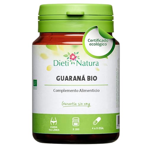 Dieti Natura 200 cápsulas de Guaraná - Extracto de Semillas de Guaraná - Potente Fuente de Cafeína con Propiedades Antifatiga - 400 mg por Cápsula de Guaraná (200 Unidades, Bio)