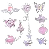 [iSuperb] チャームチャーム ピンクシリーズ 愛心 蝶 ペンダント 10個セット クリスタル ガラス ビーズ アクセサリーパーツ ジュエリー 動物ペンダント シェル クジラ ヒトデ バタフライ セプター 貝殻 DIY製作キット ブレスレット ネックレス用 手作り素材 ハンドメイド 贈り物 ランダムカラー (ピンクシリーズ 10個入り) [並行輸入品]
