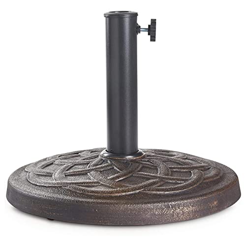 Harrier 9kg Parasollfot [Mönstrad Bronsfärgad] | Basvikt av gjuten poly resin | Bas för trädgårdsparasoller | Parasollbas för trädgård