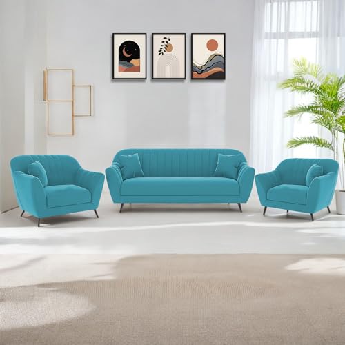 Image of Atticus 3+1+1 Seater Sofa Set for Living Room (Turquise Colour) Premium Fabric Sofa