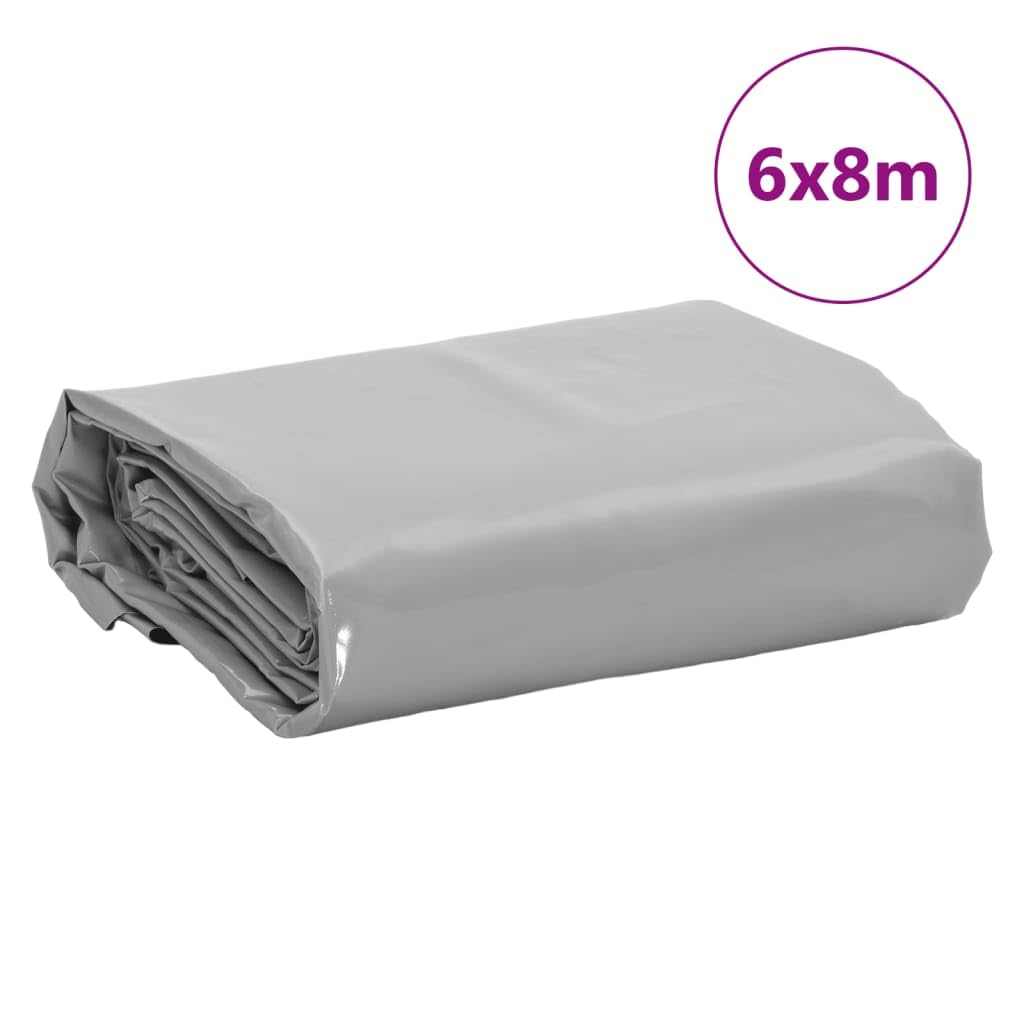 Telone di copertura, grigio, 6 x 8 m, 650 g/m², in tela con rivestimento in PVC, antistrappo, impermeabile, resistente ai raggi UV, versatile, per mobili da giardino, auto, barca, rimorchio