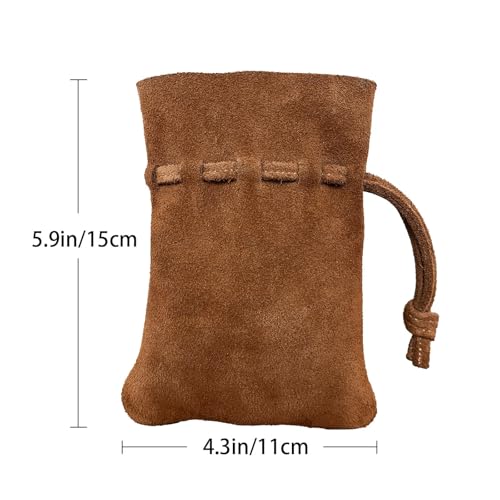 Medieval Drawstring Coin Pouch, Handmade Full Grain Leather Pouch, Suede Brown Vintage Bag for Cosplay, Renaissance-Style Coin Purse, Authentic Faux Leather Money Bag for Costumes2