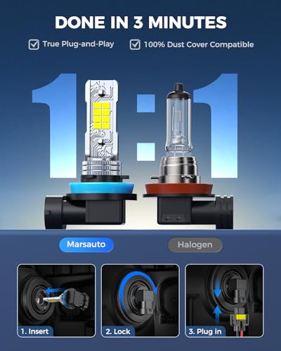 Image of Marsauto H8 /H11 LED Fog Light Bulb, 14,000LM 6500K Cool White 1:1 Size H16 /H8 Fog Lights, 0.16 inch Ultra-Thin Focused Beam for Foggy /Rainy Days, Pluy&Play, 2-Pack