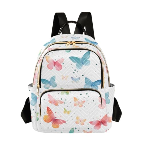 Sac à dos femme antivol protégeant vos affaires avec style papillon aquarelle blanc S
