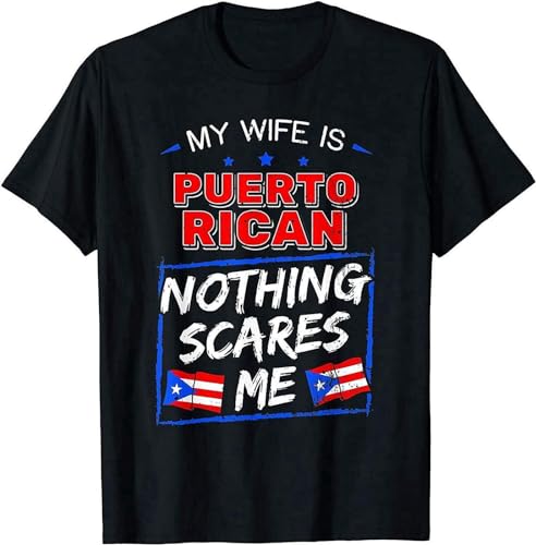 YUWANG My Wife Is Puerto Rican Puerto Rico Heritage Roots Pr Flag T-Shirt for Men Black M