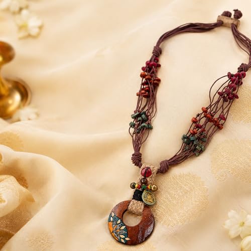 Image of AAKRITI ART CREATIONS Boho & Tribal Handcrafted Ethnic Necklace Collection | Multicolour Pendants, Mandala, Lotus & Dreamcatcher Designs | Artisan Lariat, Collar & Statement Jewelry for Women