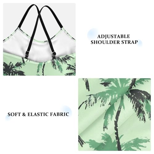 senya Girls Swimsuits One-Piece Swimwear Tie Bathing Suit Beach Summer Round Neck 7-8T Black Palm Trees Green Background Pattern3