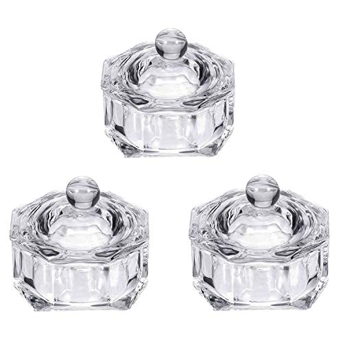 3 Pcs Nail Dappen Dish with Lid Nail Dapping Dish Glass Crystal Cup for Acrylic Liquid Powder