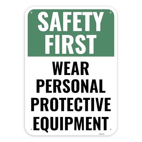 Image of 1PC Safety Sign, 14 x 10 Inches - Aluminum - Safety Decorations Posters For Workplace - Wear Personal Protective Equipment