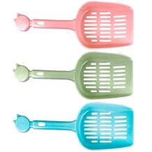 3pcs Plastic Cat Litter Scoop Poop Sifter with 1.5 Deep Shovel for Kitty Shovel with 5 Long Handle Non Sticky Kitten Cleaning Tool Mix Color