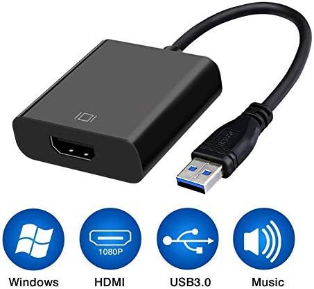 USB to HDMI Adapter, USB 3.0 to HDMI 1080P Video Graphics Cable Converter with Audio Output for Multiple Monitors, Compatible with Win 7/8/10 [NO MAC/Linux/Vista]