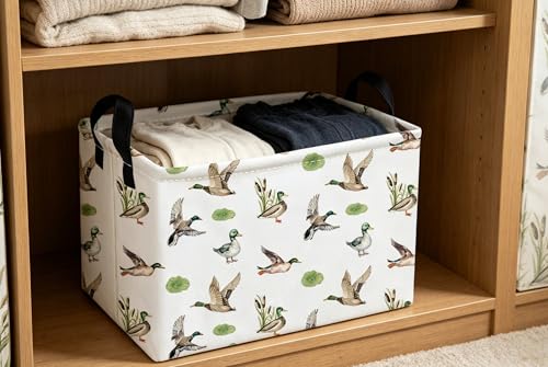 Image of Essme Rectangular Kids Baskets,Duck Storage Box,Cute Basket for Kids with Handles for Room Decor, Book Bins,Shelf Basket.(Green Duck