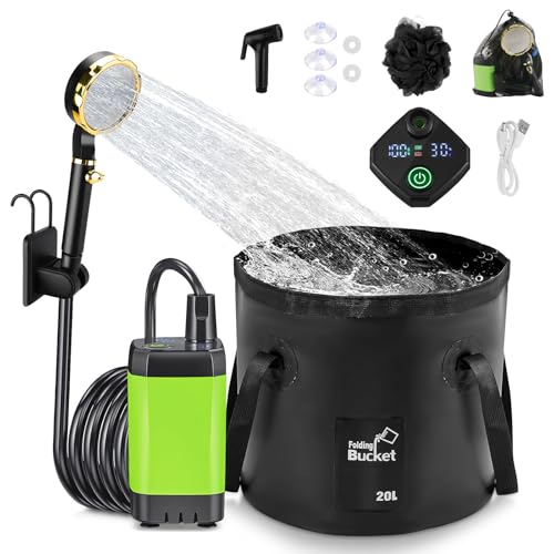 Anesty Tragbare Campingdusche Set, 6000mAh Wiederaufladbar Camping Duschen Pumpe mit