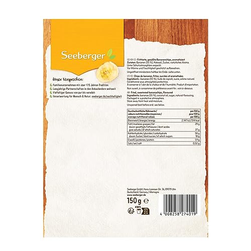 Seeberger Bananenchips: Frische Bananenscheiben in feinem Kokosöl zu knusprigen Chips gebacken - aufregend bananig - gesüßt - ohne Aroma, vegan (1 x 150 g)