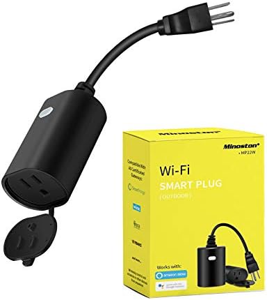 Minoston Outdoor Smart Plug WiFi Outlet Heavy Duty Plug-in Outlet, Remote Control, Waterproof, Compatible with Alexa Google Assistant, No Hub Required, Black(MP22W)