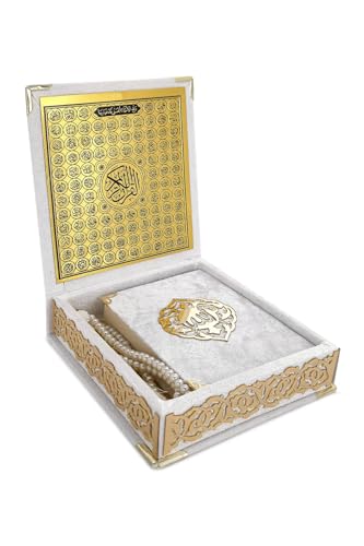 ihvan online, The Holy Qur'an Set, Islamitisch gebed geschenkdoos met zakformaat fluweel bedekte koran, Tesbih, binnendeksel vergulde namen van Allah (Asmaul Husna), 3 stuks voor Ramadan & Eid