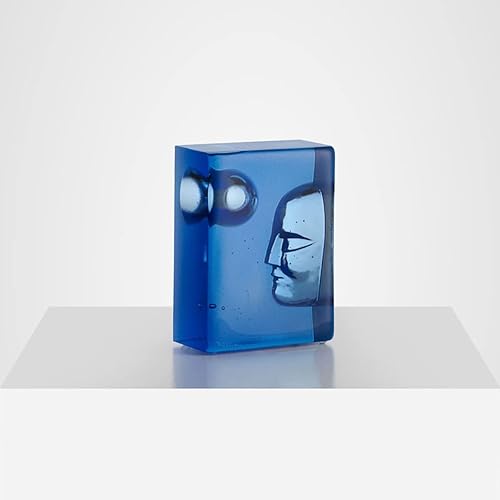 Kosta Boda Azur Moon - Escultura de bloque de vidrio, 5.9 x 4.4 x 2.5 pulgadas, azul