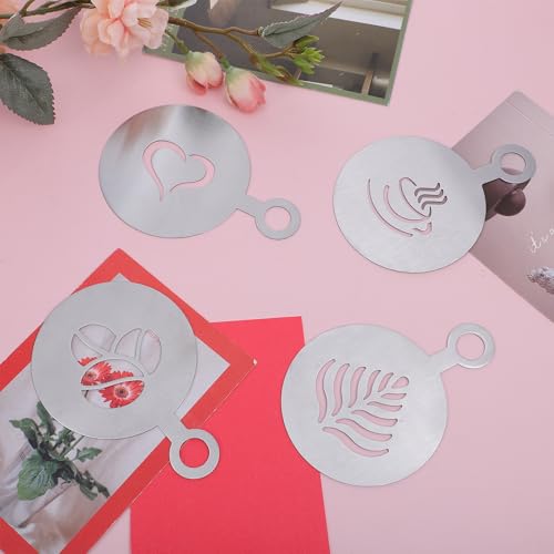 Ouligay 4 PCS Reusable Coffee Stencils - Stainless Latte Art Templates for Oatmeal, Cupcakes, Cakes, and Cappuccinos - Image 6