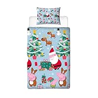 Peppa Pig Santa Design Single Duvet Cover Set | Reversible 2 Sided Bedding Including Matching Pillow Case