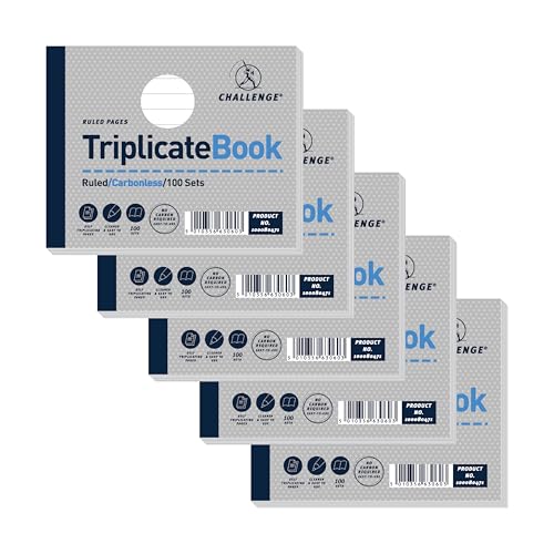 Challenge Triplicate Book, Carbonless, 100 Pages, 5 pack (105 x 130 mm)