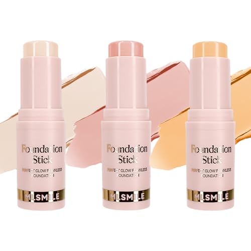 Riroenst 3 Count Matte Foundation Stick Makeup, Medium Coverage Buildable, Versatile Use Cream Concealer Stick, Contour & Highlight Bronzer Stick, Cruelty-Free & Vegan