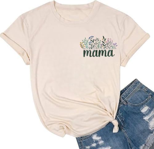 Mama Shirt - Mom Life Floral Letter Printed Tee, Short Sleeve Casual Top