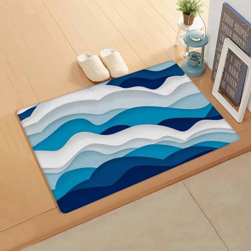 Contemporary Blue Antifatigue Kitchen Bath Door Mat Cushioned Runner Rug,Washable Welcome Floor Sink Mat,Waterproof & Non-Slip Kitchen Standing Doormat,Minimalist White Geometric Creative Line 18